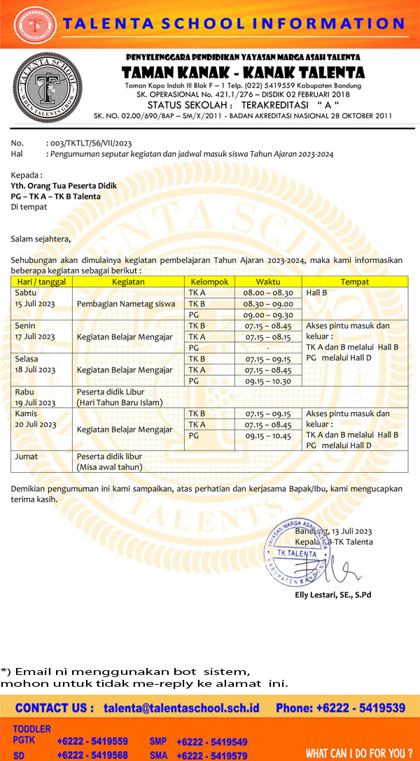 Talenta School - Surat Edaran Detail